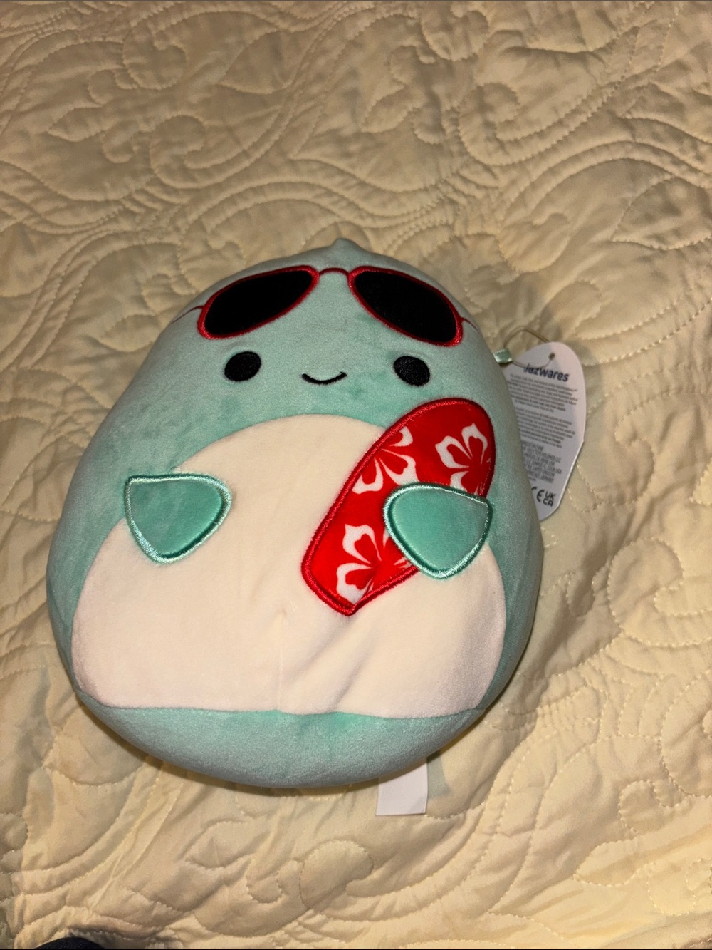 Squishmallows Perry Blue Plush with Red Surfboard and Black Sunglasses - Picture 7 of 10